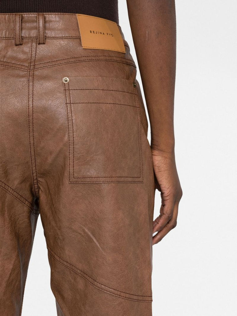 Brown Laney Vegan Leather Straight-leg Trousers