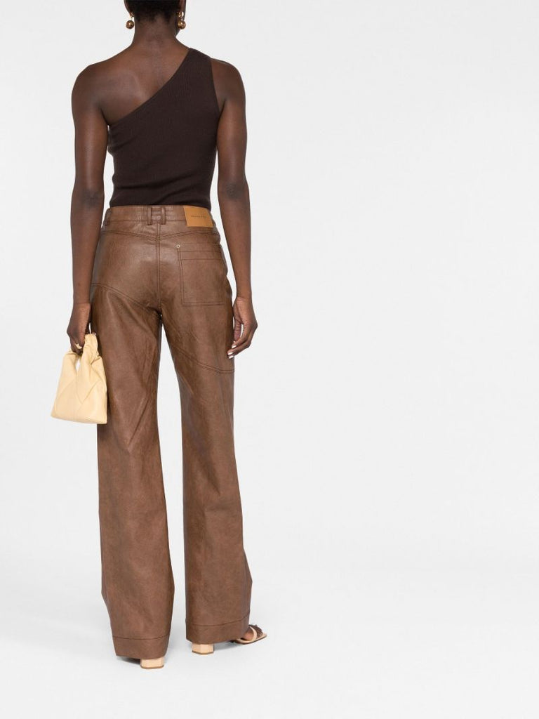 Brown Laney Vegan Leather Straight-leg Trousers