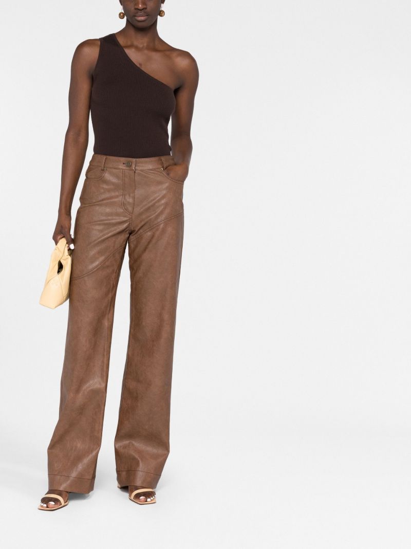 Brown Laney Vegan Leather Straight-leg Trousers