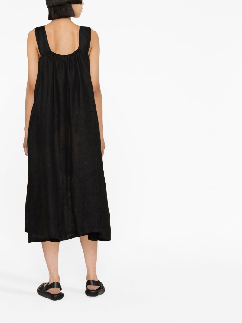 Black Sleeveless Linen Midi Dress