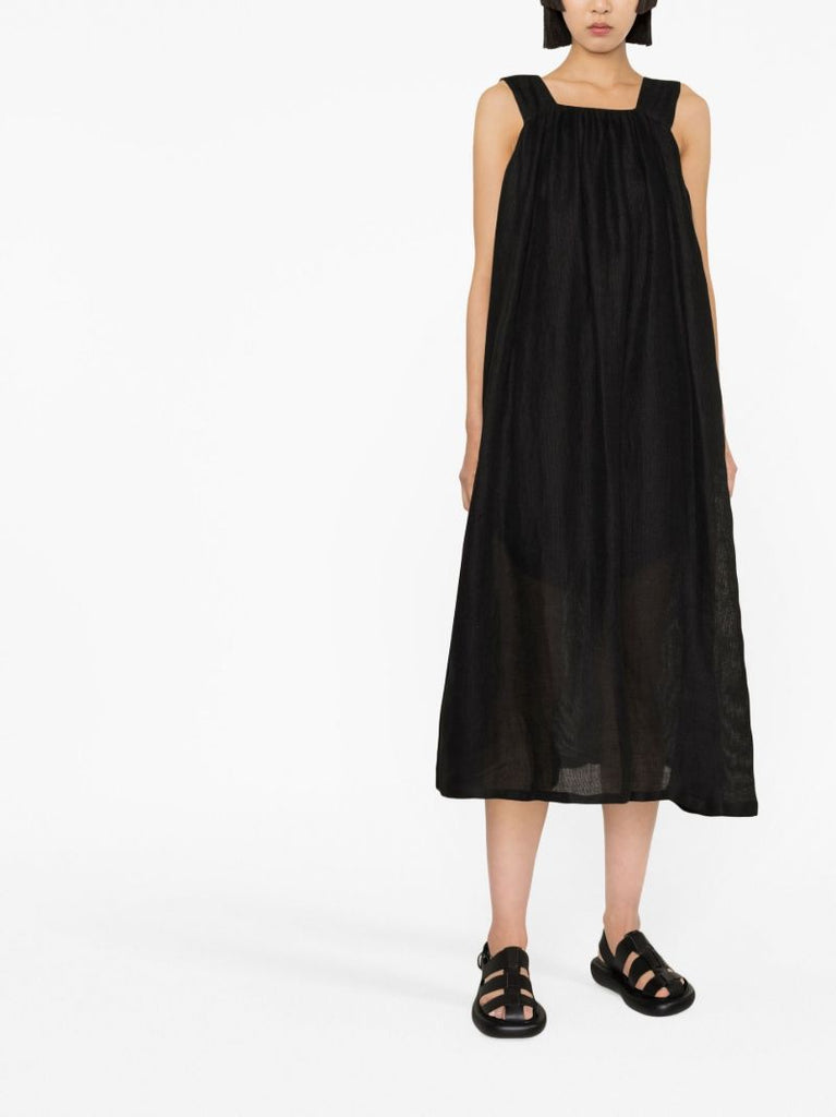 Black Sleeveless Linen Midi Dress
