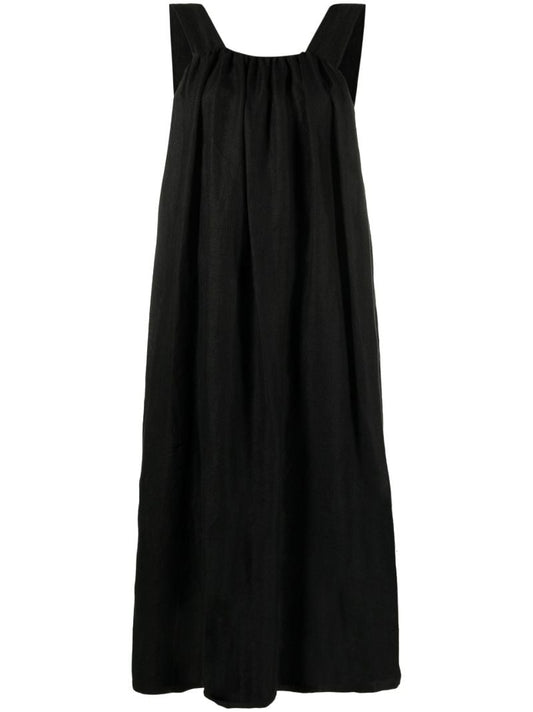 Black Sleeveless Linen Midi Dress