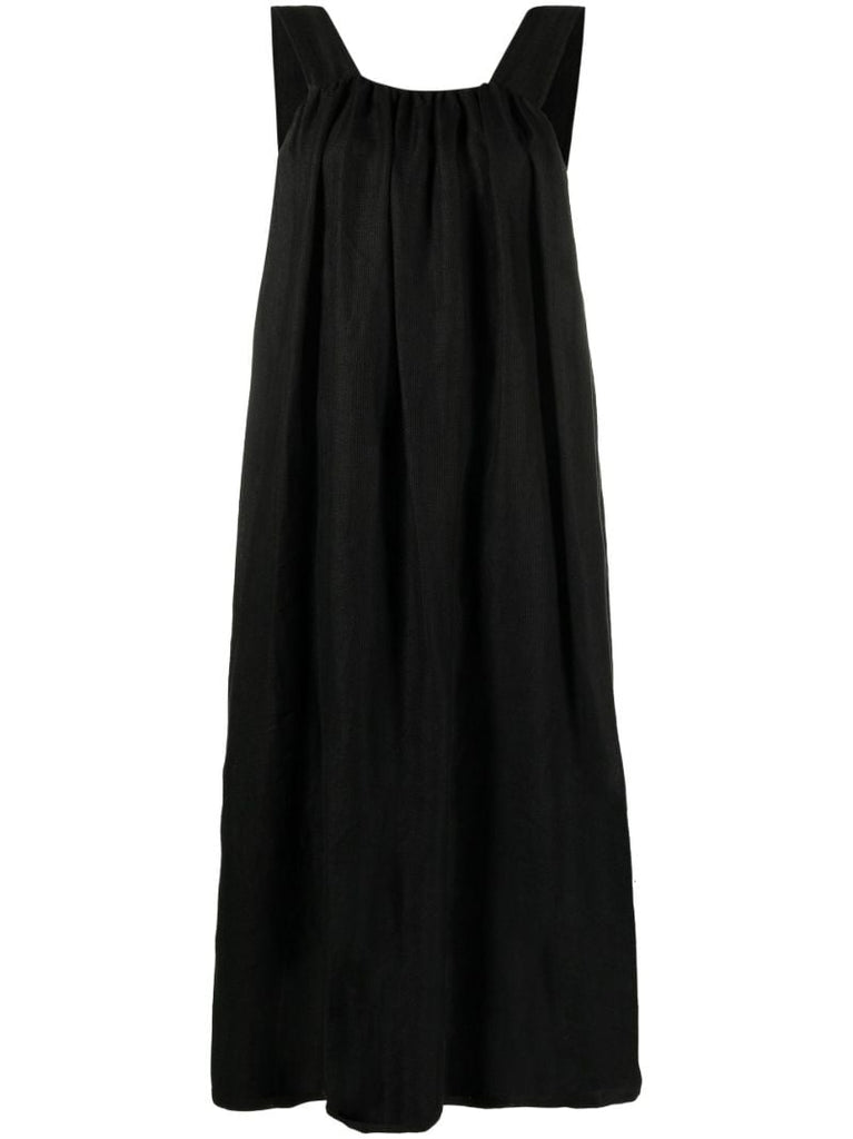 Black Sleeveless Linen Midi Dress