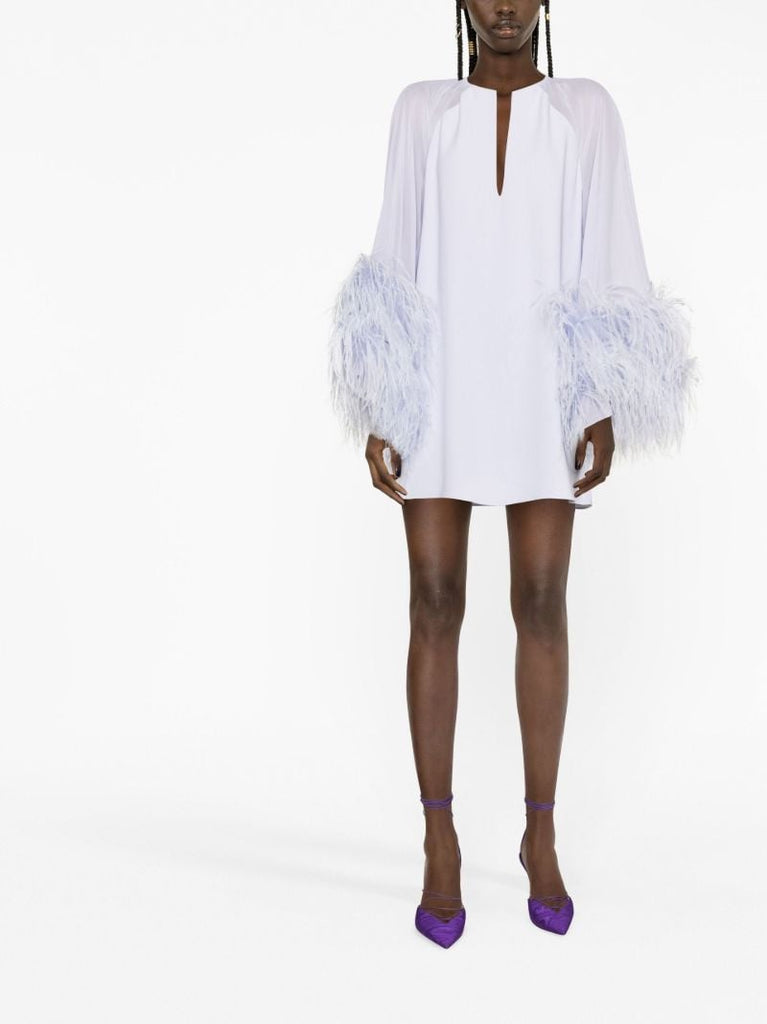 Purple Daphnie Feather Trim Mini Dress