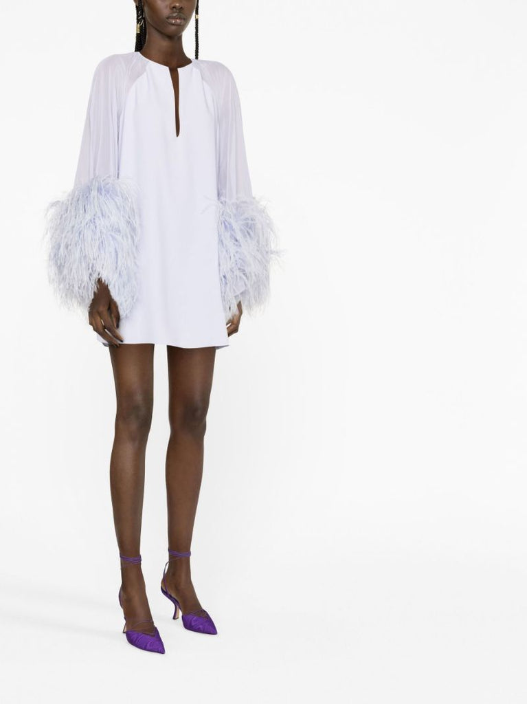 Purple Daphnie Feather Trim Mini Dress