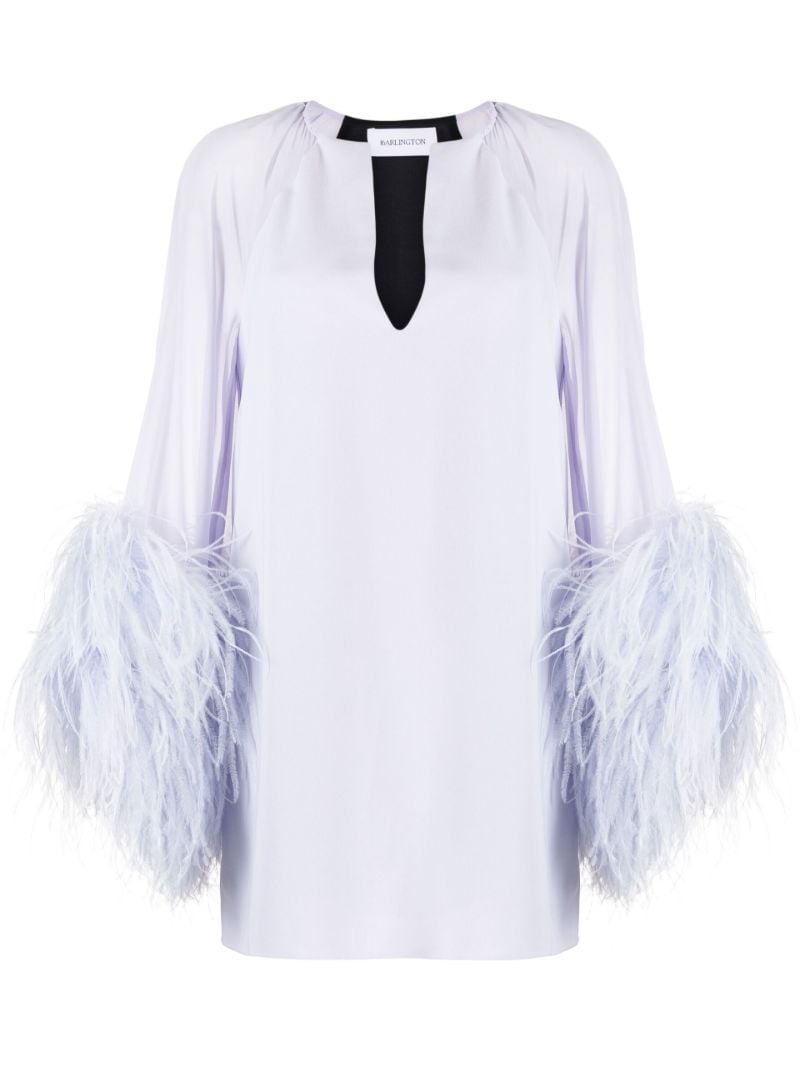 Purple Daphnie Feather Trim Mini Dress