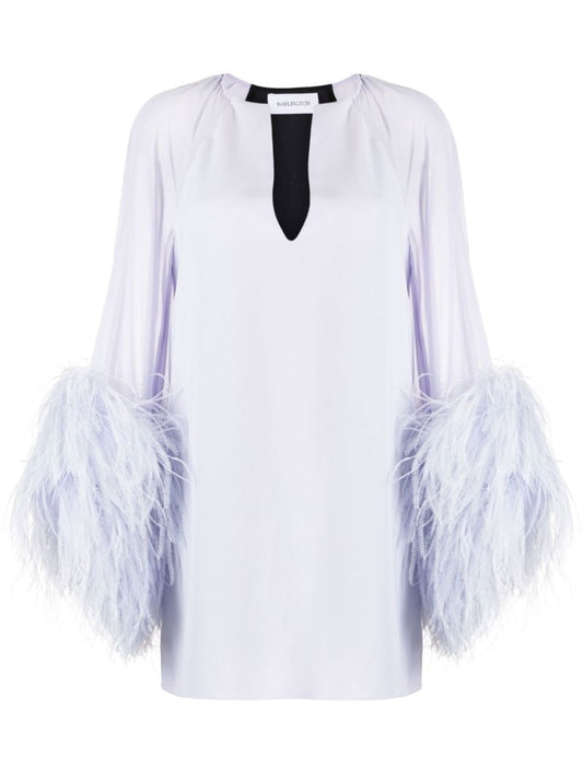 Purple Daphnie Feather Trim Mini Dress