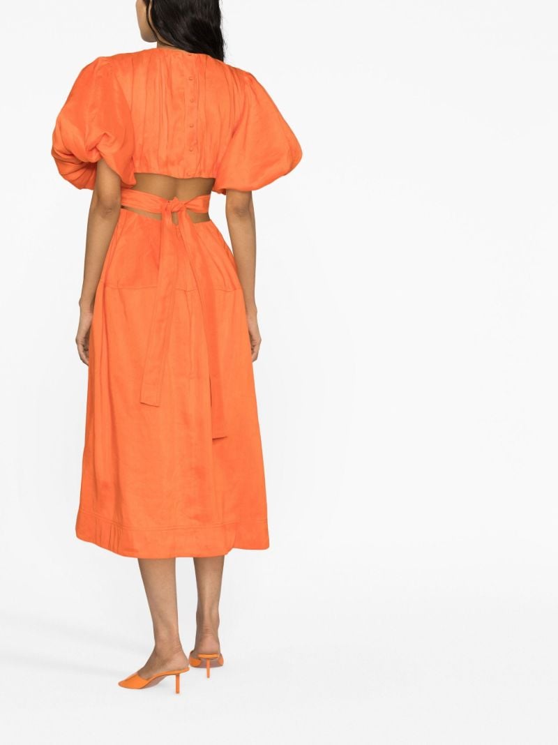 Orange Cosette Puff-sleeve Midi Dress