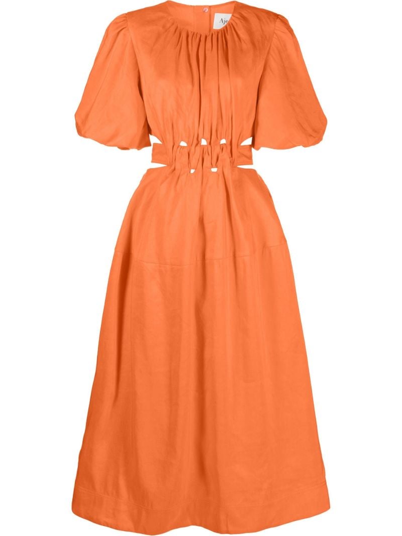 Orange Cosette Puff-sleeve Midi Dress