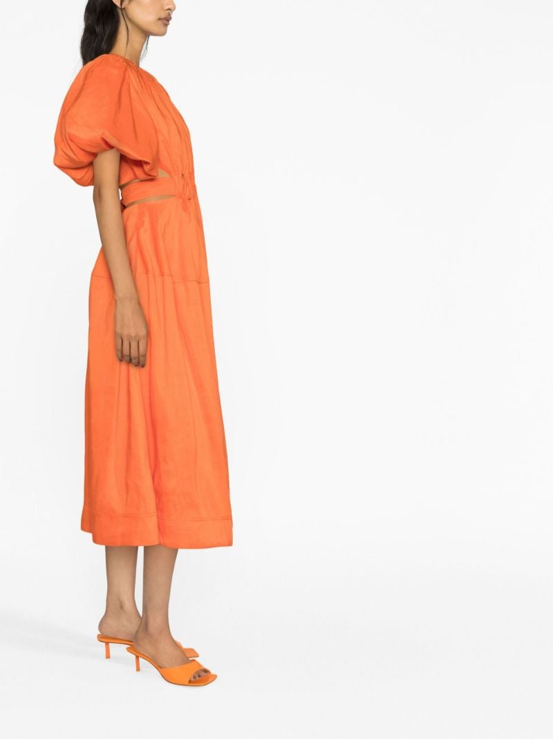 Orange Cosette Puff-sleeve Midi Dress