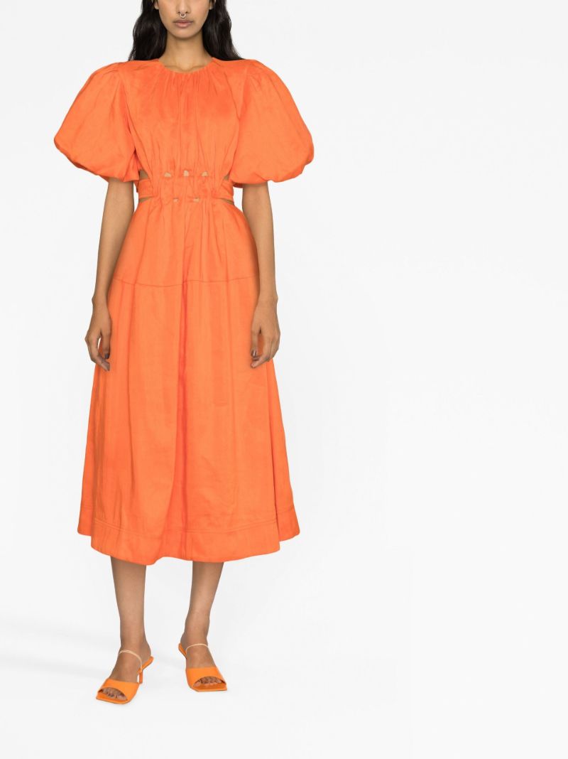 Orange Cosette Puff-sleeve Midi Dress