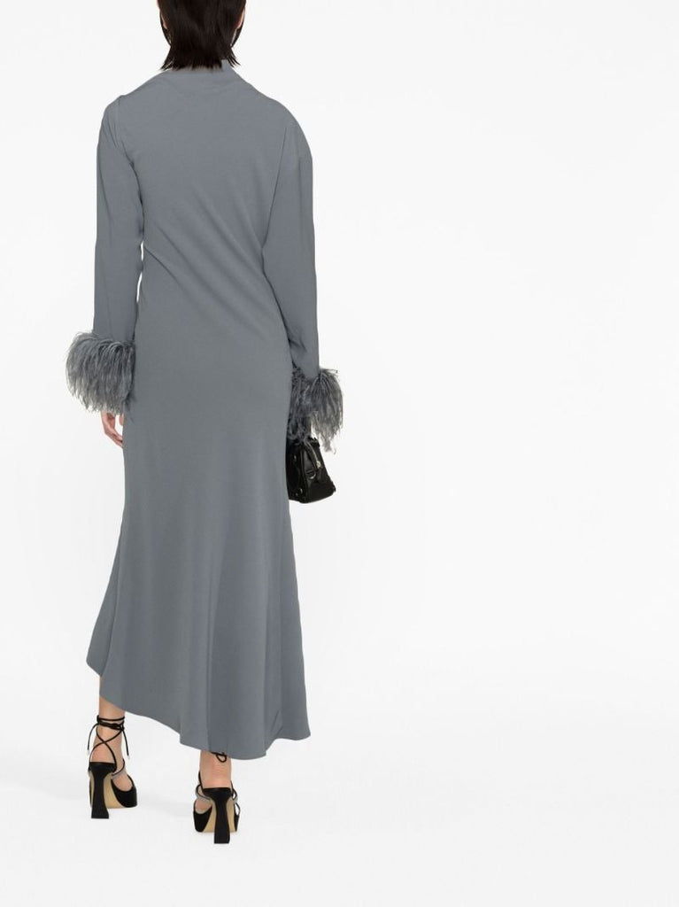 Grey Adelaide Feather Trim Midi Dress