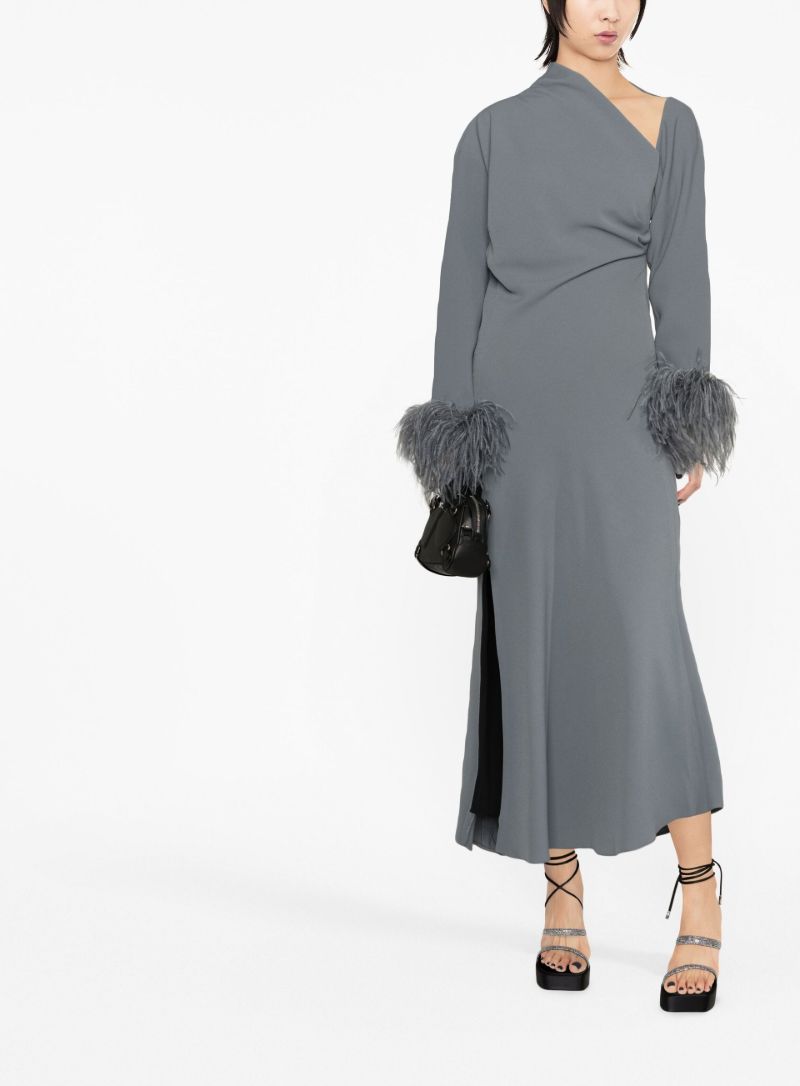 Grey Adelaide Feather Trim Midi Dress