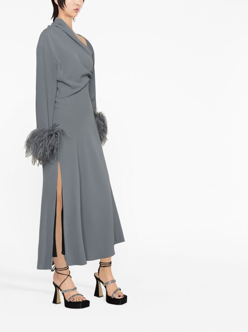Grey Adelaide Feather Trim Midi Dress