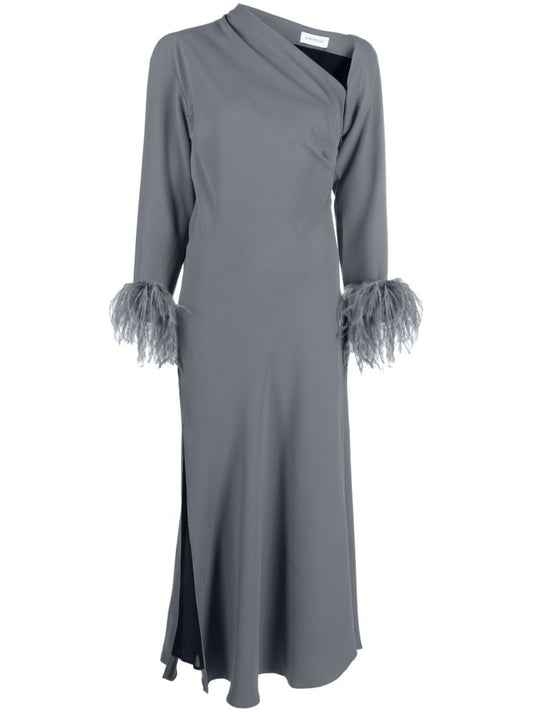 Grey Adelaide Feather Trim Midi Dress