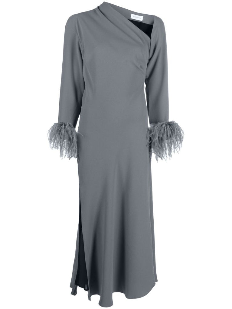 Grey Adelaide Feather Trim Midi Dress