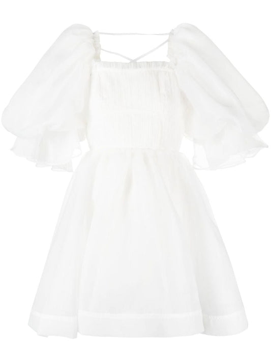 White Puff-sleeve Mini Dress