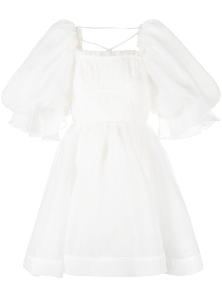 White Puff-sleeve Mini Dress