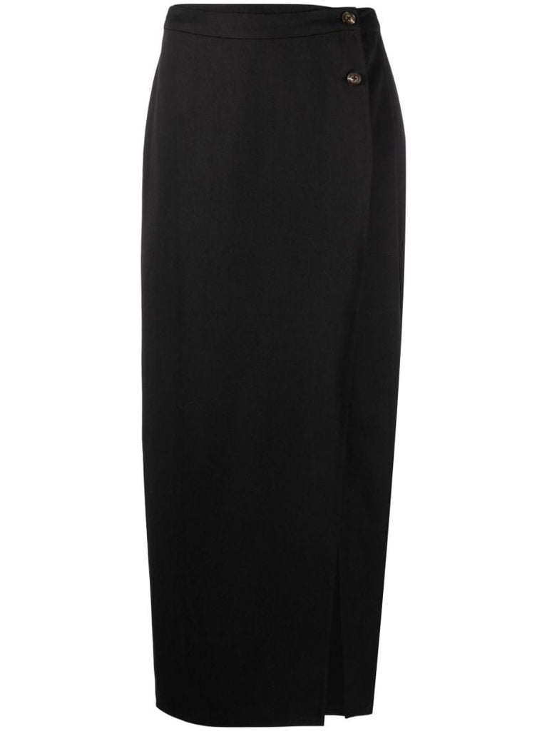 Black Kai Wrap Midi Skirt