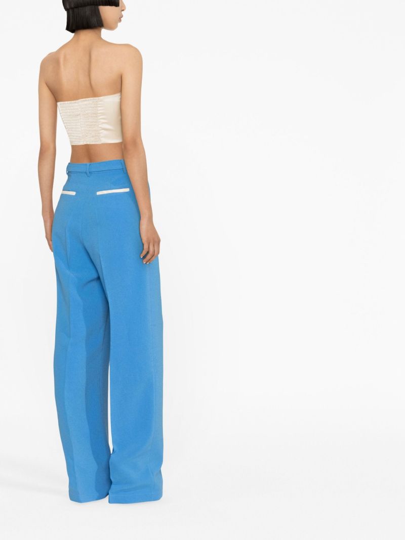 Blue Belted Wide-leg Trousers