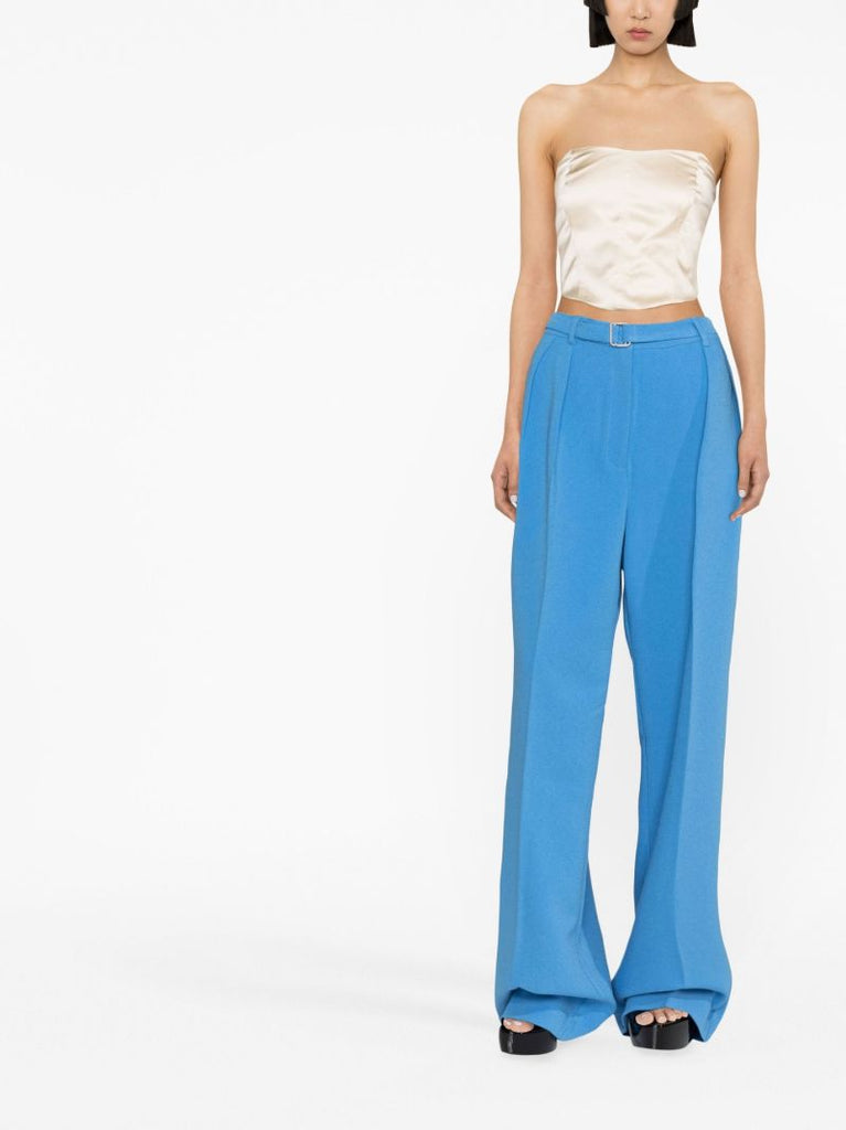 Blue Belted Wide-leg Trousers
