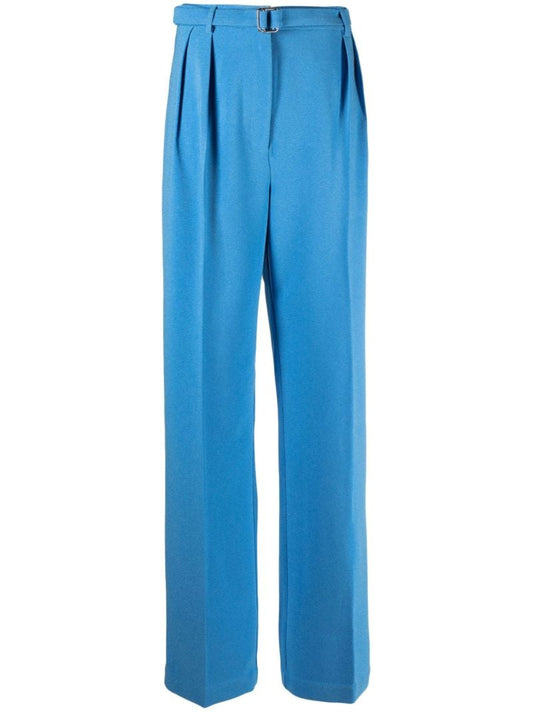 Blue Belted Wide-leg Trousers