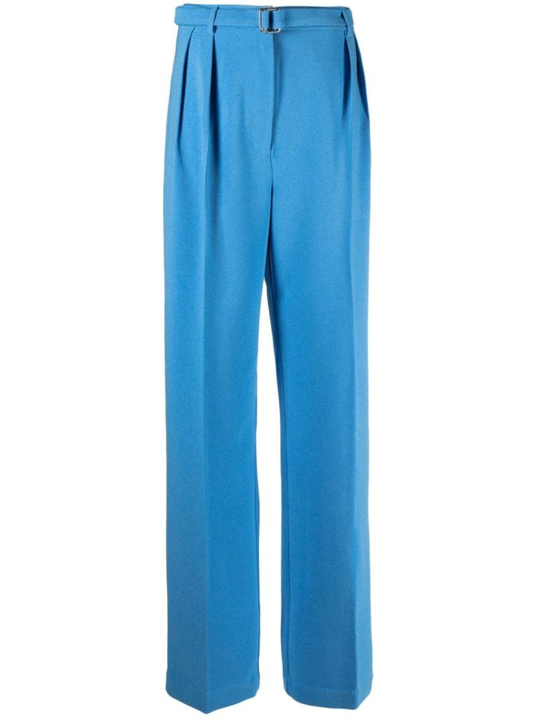 Blue Belted Wide-leg Trousers