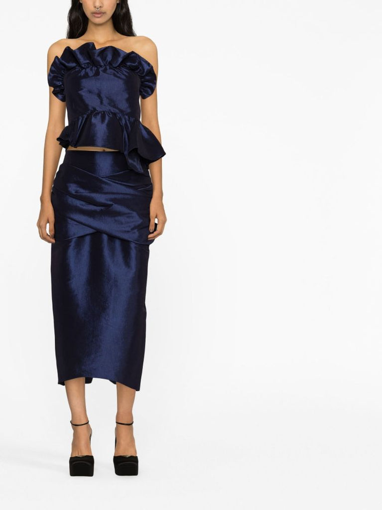 Blue Jette Ruffled Strapless Top