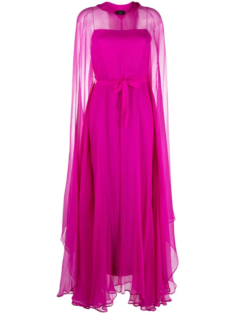 Pink Draped Hooded Silk Gown