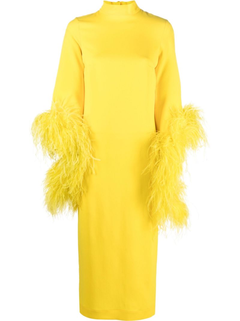 Yellow Del Rio Feather-trim Midi Dress