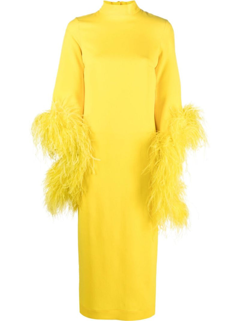 Yellow Del Rio Feather-trim Midi Dress