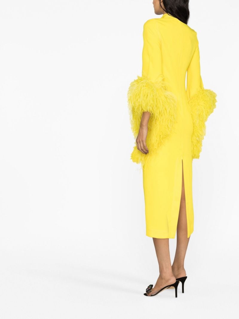 Yellow Del Rio Feather-trim Midi Dress