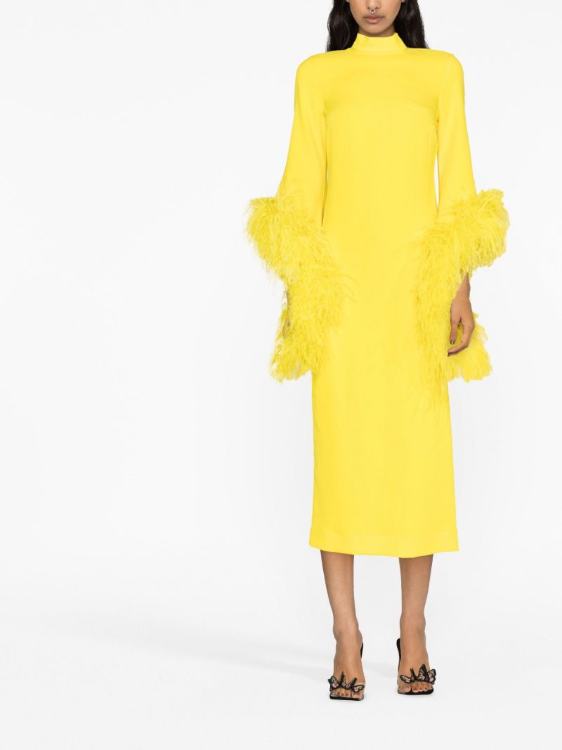 Yellow Del Rio Feather-trim Midi Dress