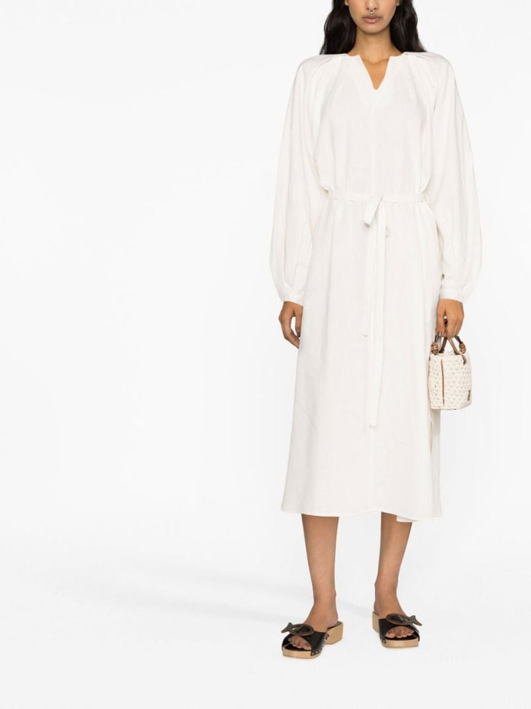 White V-neck Midi Dress