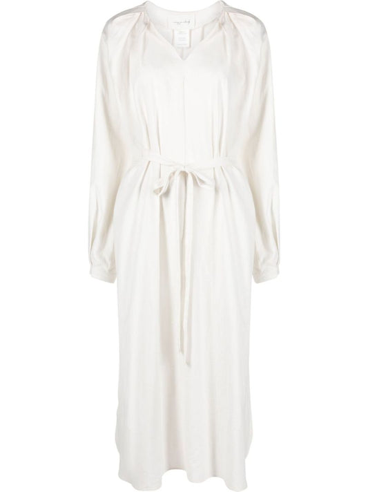 White V-neck Midi Dress
