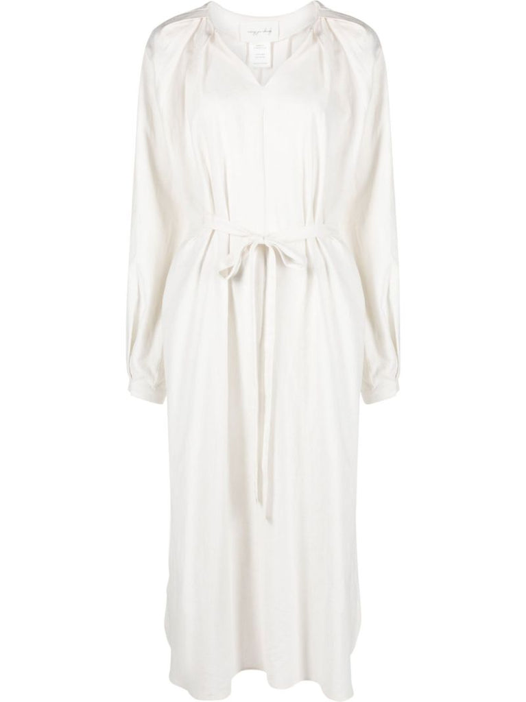 White V-neck Midi Dress