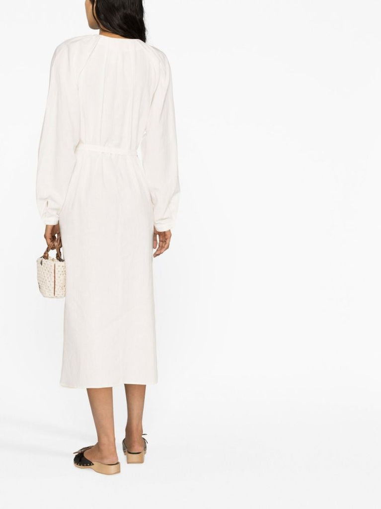 White V-neck Midi Dress