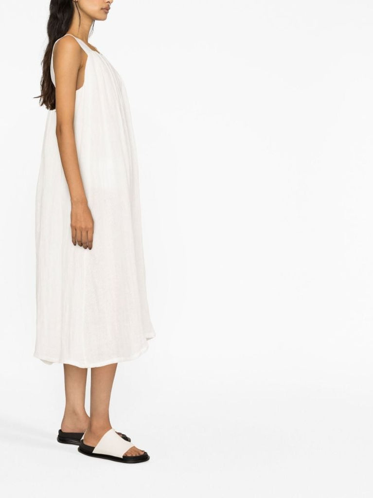 White Square Neck Linen Dress