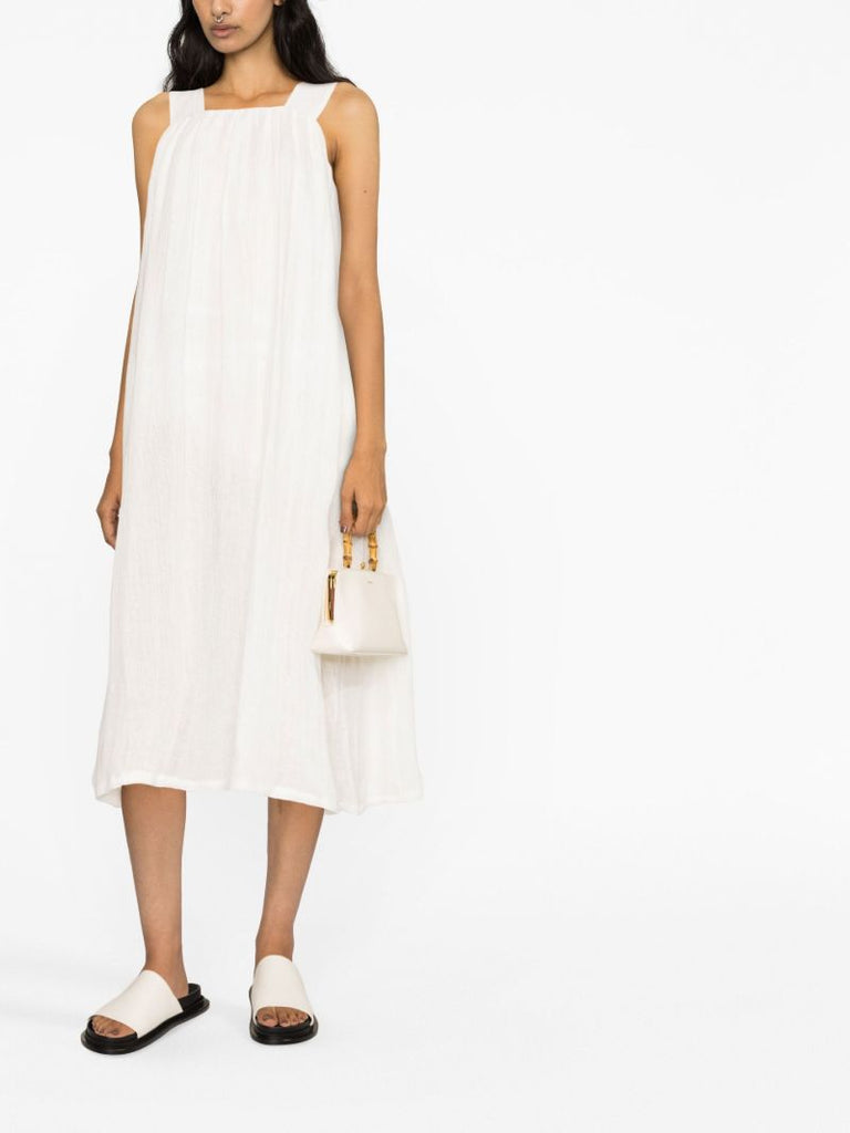 White Square Neck Linen Dress