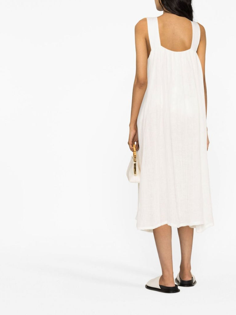 White Square Neck Linen Dress