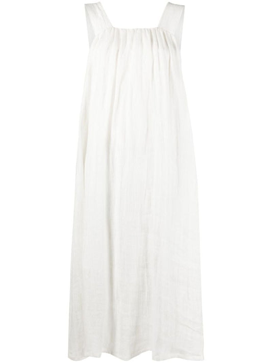 White Square Neck Linen Dress