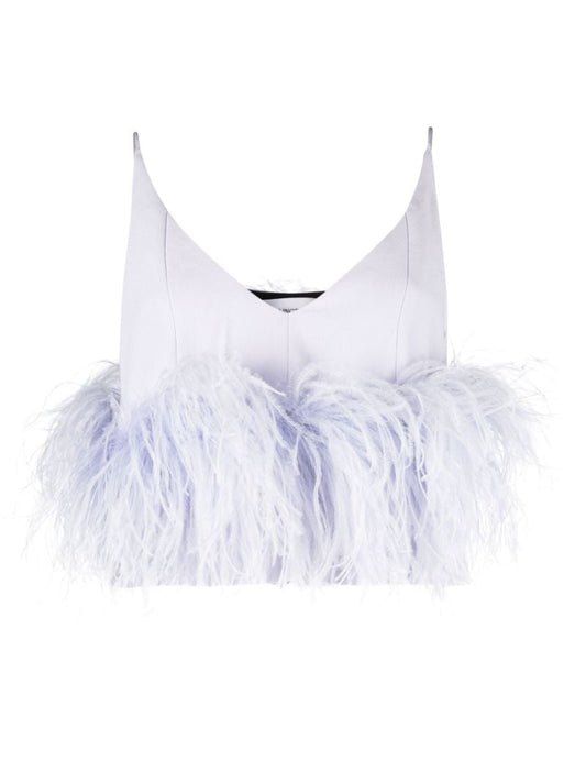 Purple Poppy Feather-trim Crop Top
