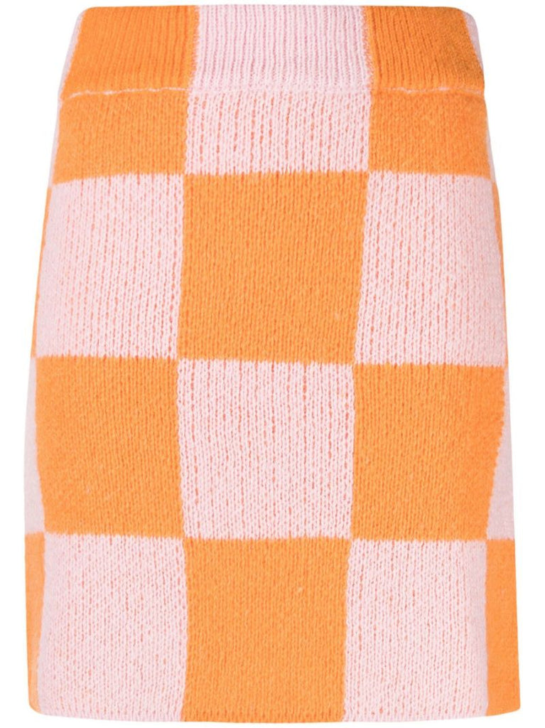 Pink Andria Check Knitted Mini Skirt