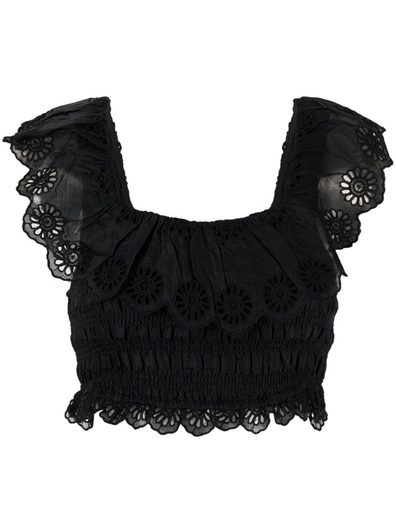 Black Floral Lace Cotton Crop Top