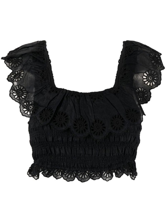 Black Floral Lace Cotton Crop Top