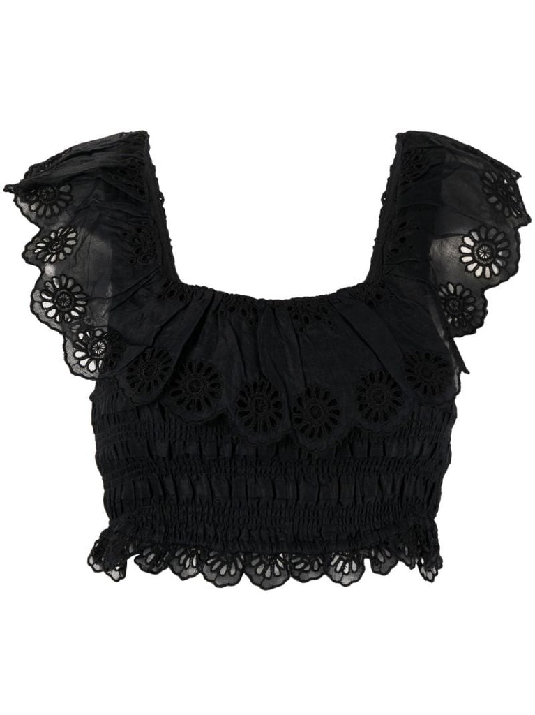 Black Floral Lace Cotton Crop Top
