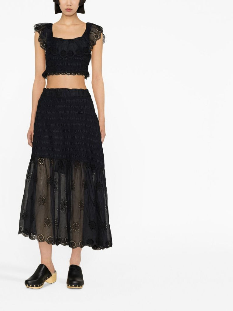 Black Floral Lace Cotton Crop Top
