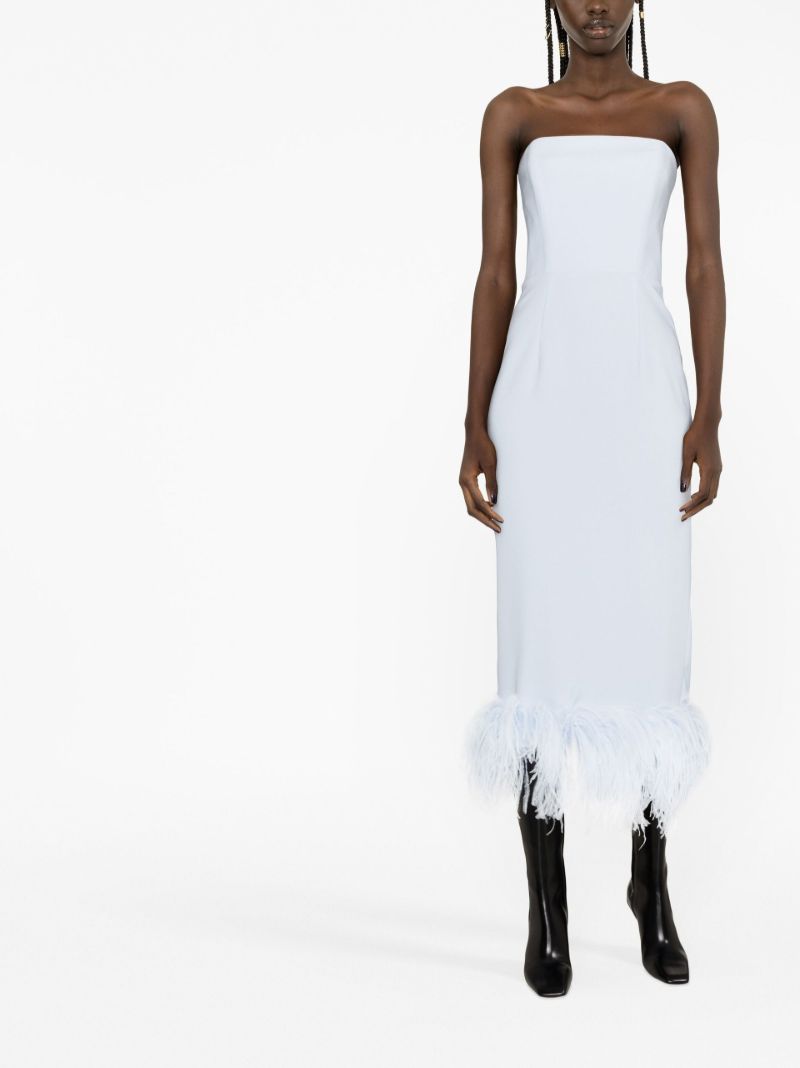 Blue Minelli Feather Trim Midi Dress