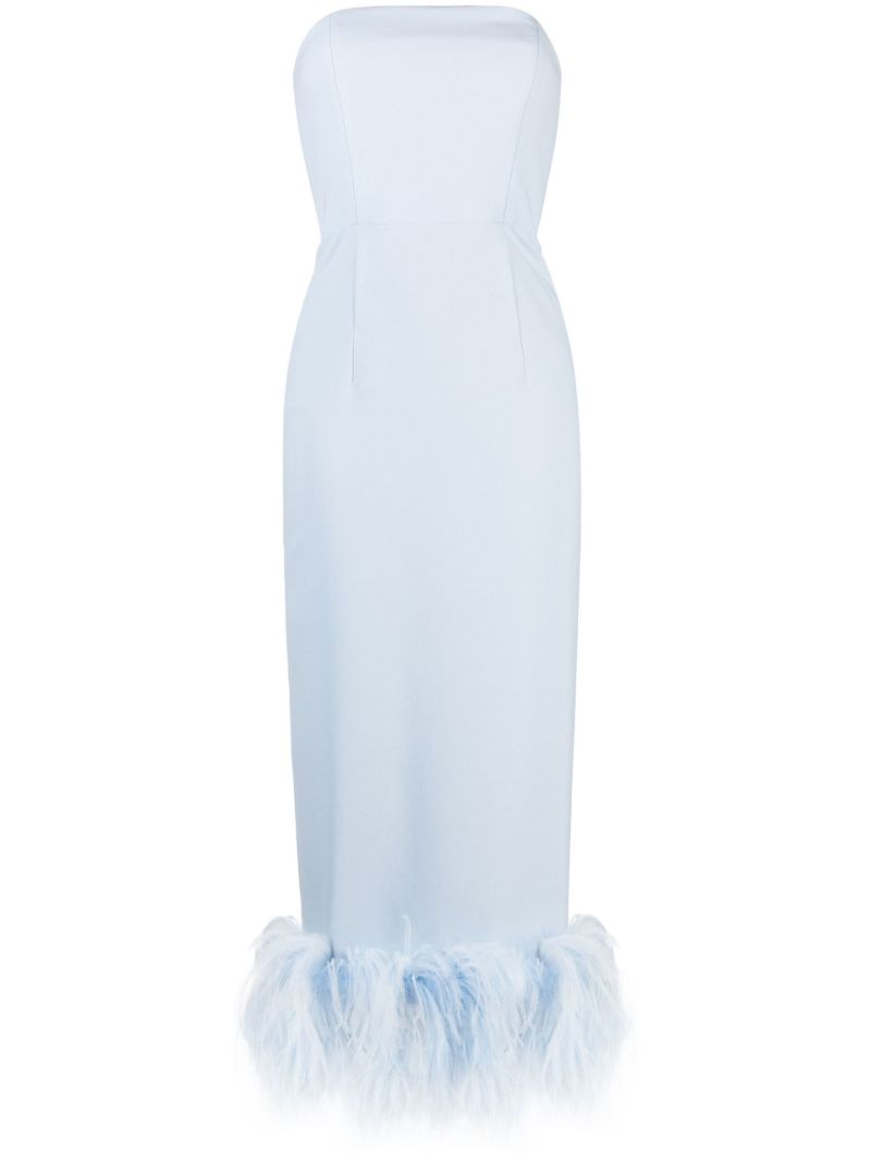 Blue Minelli Feather Trim Midi Dress