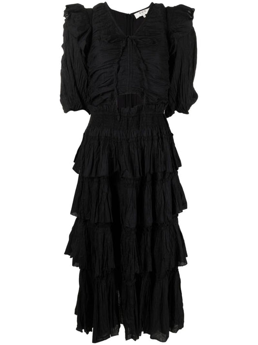 Black Paco Tiered Midi Dress